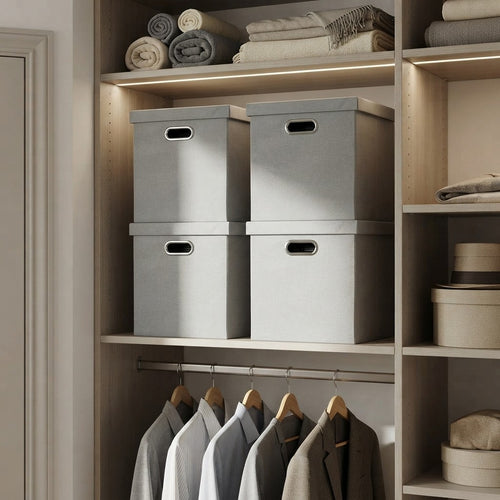 ArcaGuru Storage Bins with Lids Collapsible Linen Fabric Boxes Organizer Containers with Lid Foldable Storage Box Basket for Closet Shelves Home Office 12 x 12 x 12 Inch 4 Pack Gray